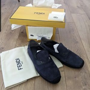 AUTHENTIC Fendi Bug Mens Espadrille With Monster Eyes blue suede black leather